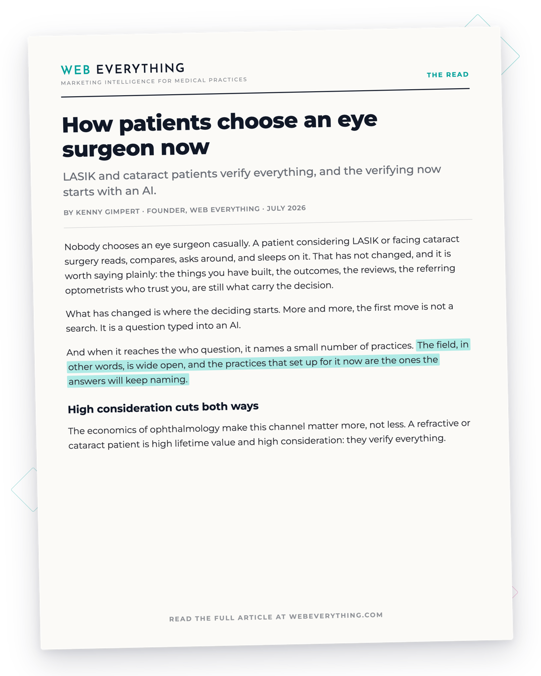 Article preview: How patients choose an eye surgeon now. By Kenny Gimpert, Founder of Web Everything
